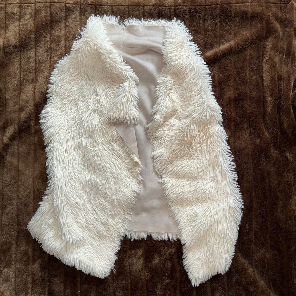 Ivory Shaggy Reversible Asymmetrical Open Vest by Icing L/XL